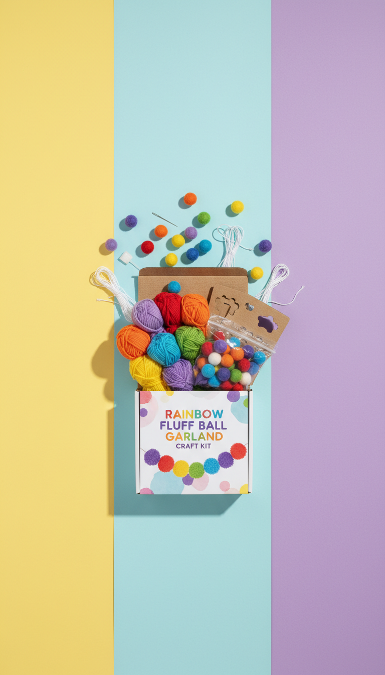 Rainbow pom-pom garland with jumbo yarn