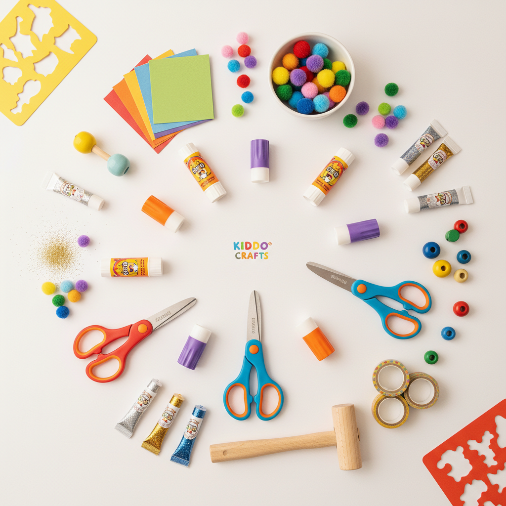 Glue, Scissors & Tools flat lay