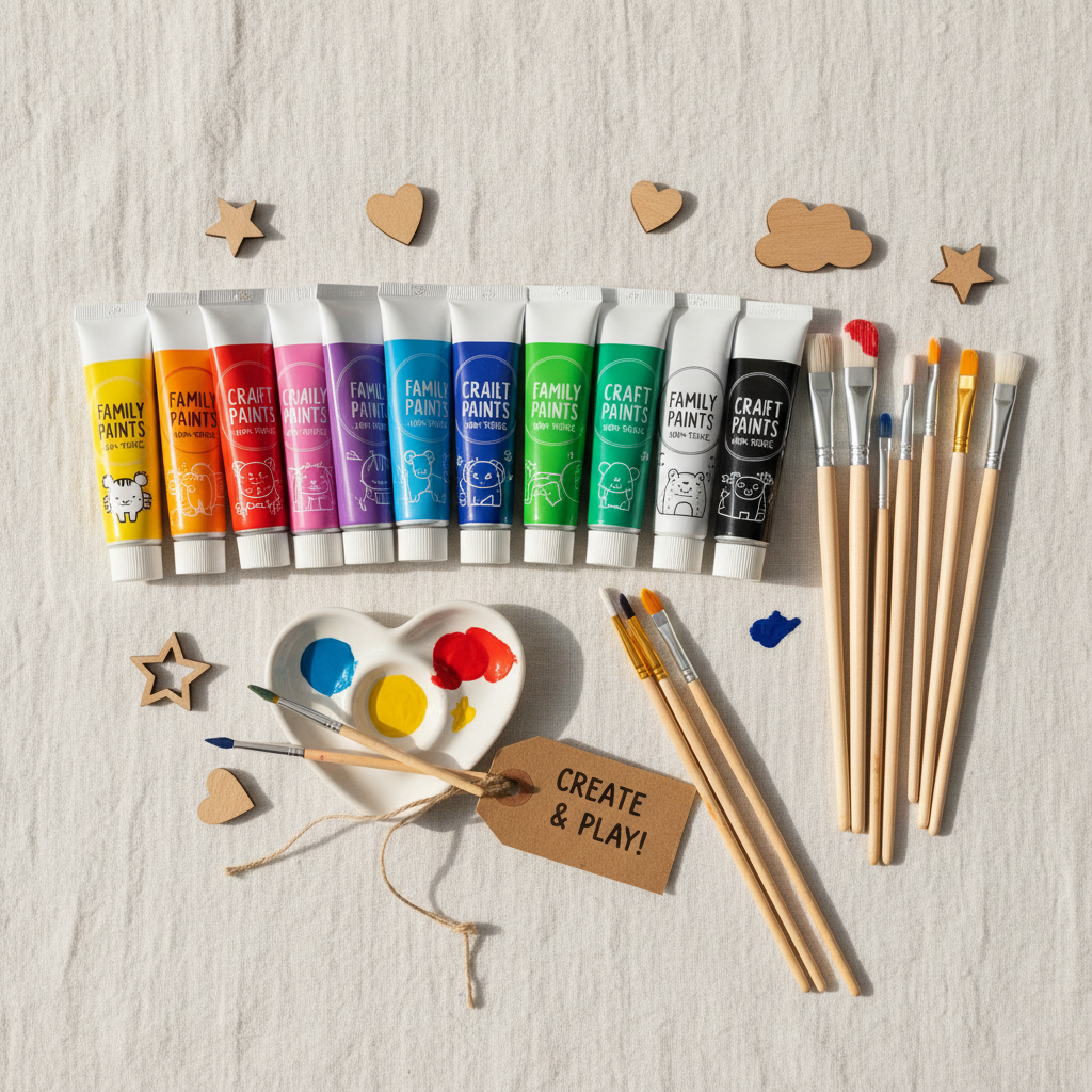 Paint & Brushes Set flat lay